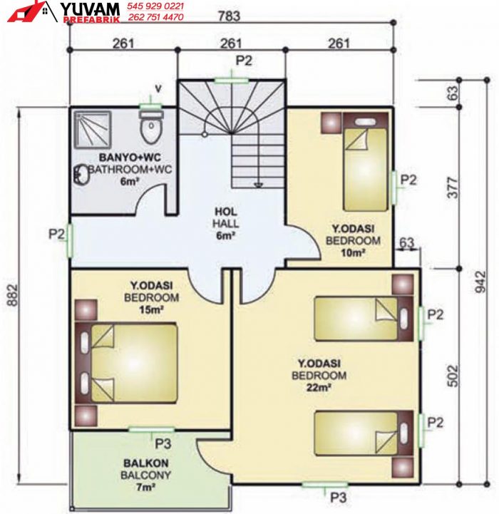 Çift Katlı 150 m2 Prefabrik Ev Yuvam Prefabrik Ltd. Şti.