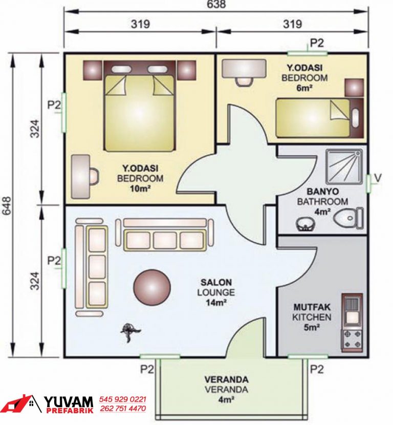 Tek Katlı 45 m2 Prefabrik Ev Yuvam Prefabrik Ltd. Şti.